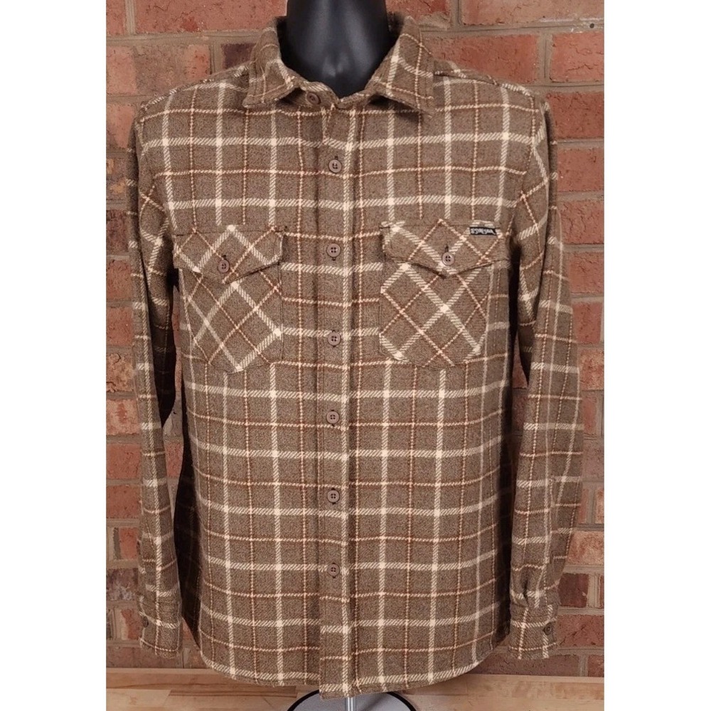OIB Ocean Isle Beach Shirt Jacket Mens M Thick Cotton Brown Plaid Button Down